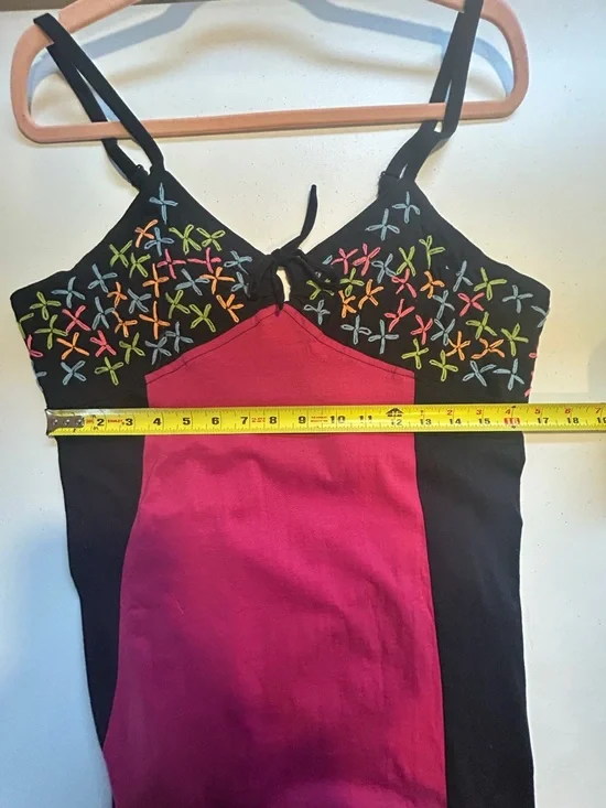 Leopards & Roses Red Sleeveless Midi Hippie Dress Pink Floral Boho Cotton 1X New - Picture 15 of 16